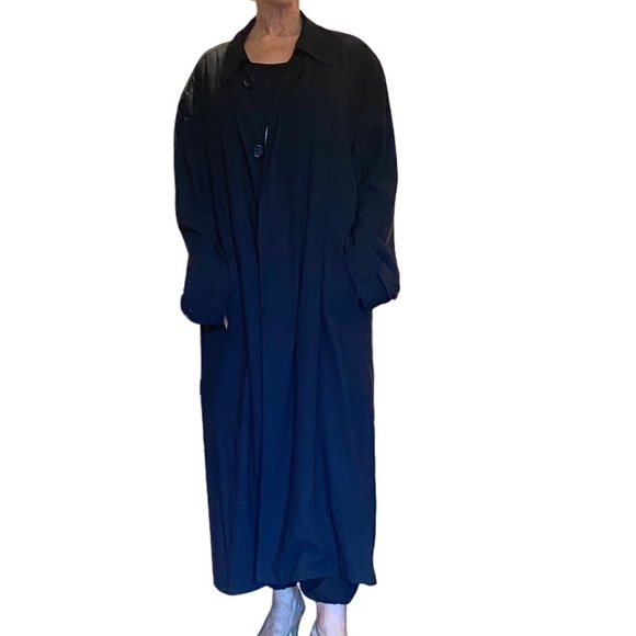 Barneys New York VTG Black Regency Hand Tailored Wool Long Trench Coat Unisex - Picture 6 of 17